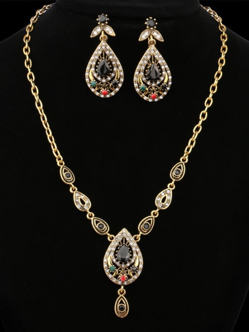black Retro style Resin stones Water Drop shaped Alloy Two Pieces Jewelry Set