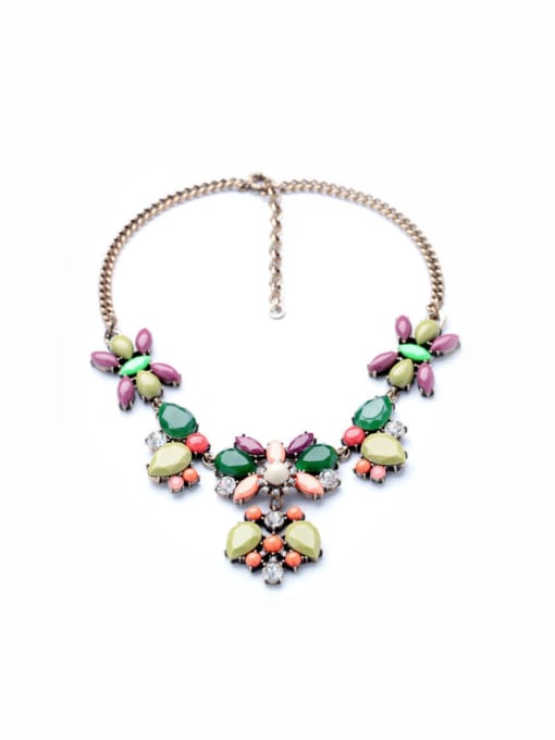 green Fashion Flowers-Shaped Alloy Sweater Necklace