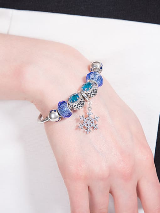 OUXI Fashion Blue Glass-studded Beads Bracelet 1