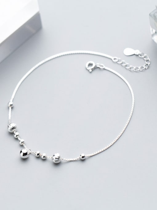 Rosh 925 Sterling Silver With Platinum Plated Simplistic Ball Anklets 0