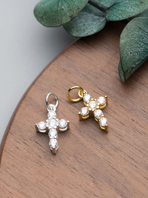 FAN 925 Sterling Silver With 18k Gold Plated Simplistic Cross Charms 1