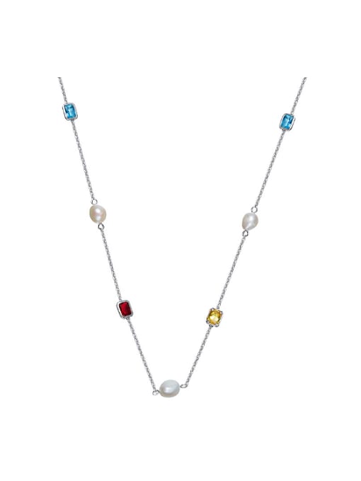 CEIDAI Simple Colorful Crystals Shell Pearls Sweater Chain 0