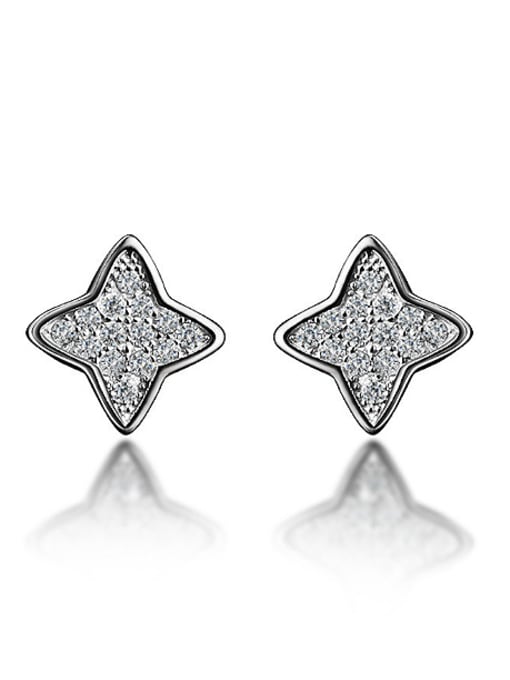 Silvery Tiny Shiny Zirconias-covered Star 925 Silver Stud Earrings