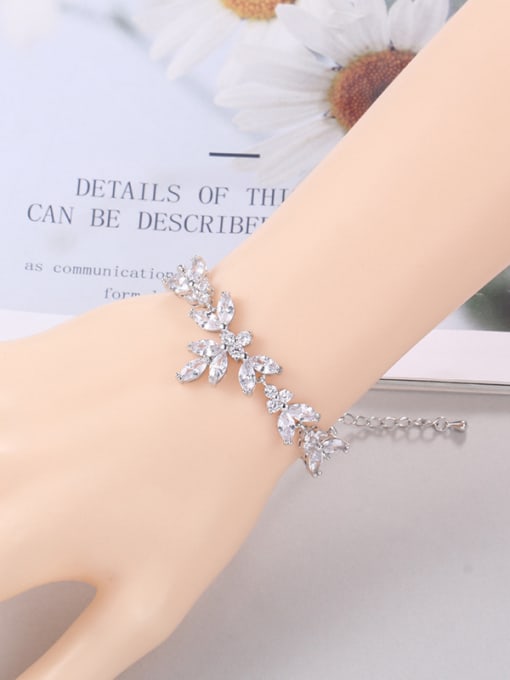 Platinum Copper With Cubic Zirconia Delicate Flower Adjustable  Bracelets