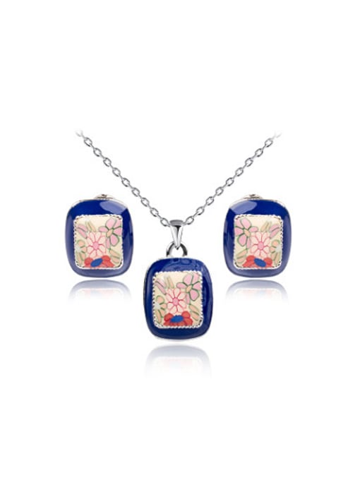 Platinum Blue Square Shaped Polymer Clay Two Pieces Jewelry Set
