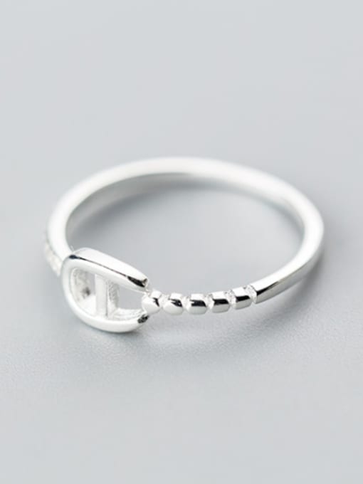 white Fashion Letter D Shaped S925 Silver Rhinestone Ring
