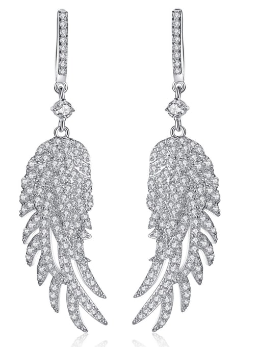 White AAA zircon inlaid fashion Feather Earrings Gift