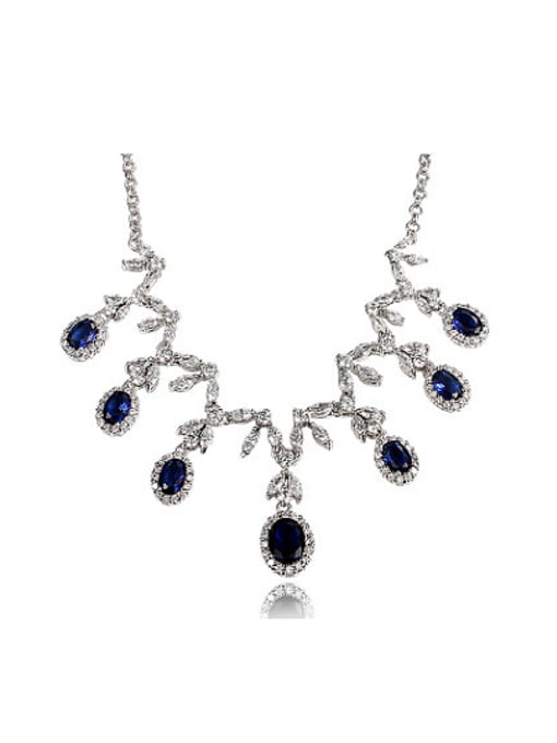 Platinum Shimmering Blue Geometric Shaped Zircon Necklace