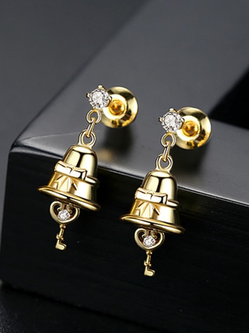 18K-Gold Copper inlaid 3A zircon bell shaped Christmas Earrings