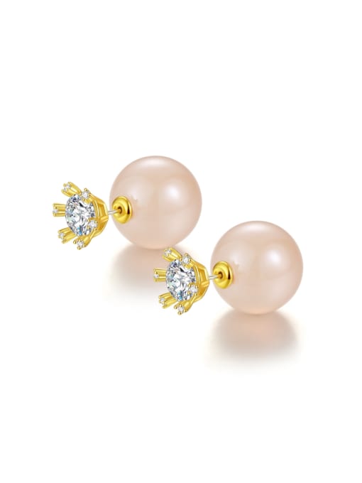 BLING SU Copper inlaid with AAA zircons Simple Two wearing methods imitation pearls Earrings 0