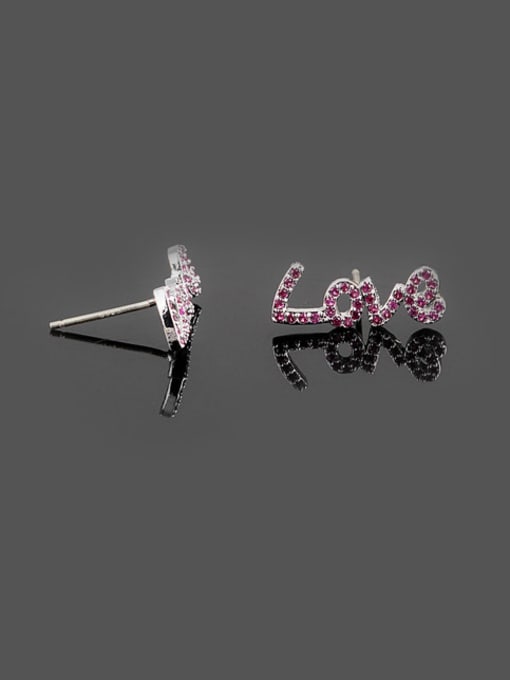 Qing Xing Love Letter Red Corundum 925 Sterling Silver Needle Platinum Plated Fashion stud Earring 2