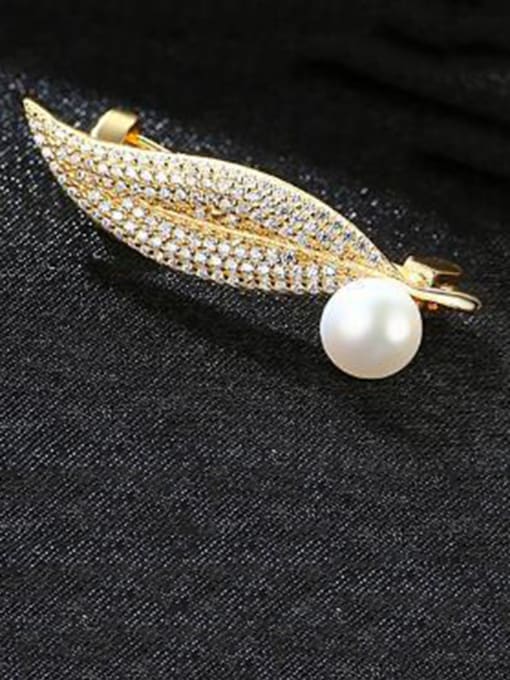 white-9G04 925 Sterling Silver With Gold Plated Luxury Leaf Brooches