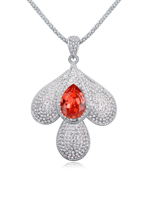 red Fashion austrian Crystals-covered leaf Pendant Alloy Sweater Chain