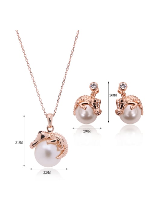 BESTIE Alloy Rose Gold Plated Fashion Artificial Pearl Crocodile Two Pieces Jewelry Set 3