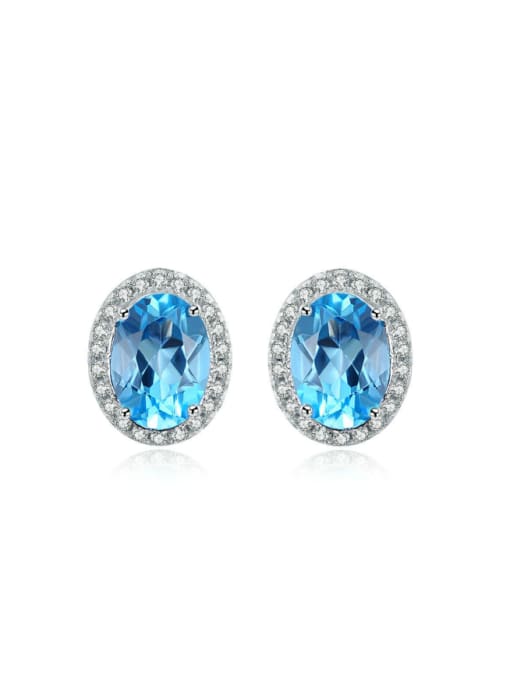 Swiss Topaz Swiss Blue Topaz Women Oval Shaped Stud Earrings