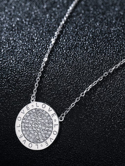 UNIENO 925 Sterling Silver With Platinum Plated Simplistic Full Diamond  Round Necklaces 1