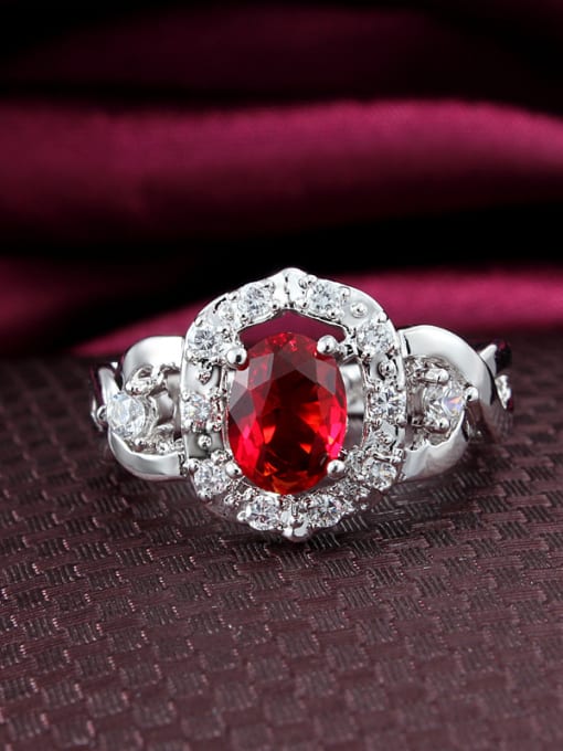 SANTIAGO Exquisite Red Geometric Shaped Zircon Copper Ring 1