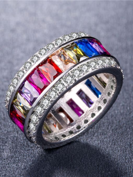 Seven color Copper With 18k White Gold Plated Cubic Zirconia Trendy Cocktail Rings