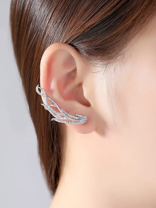 BLING SU Copper With White Gold Plated Delicate Leaf Hoop Earrings 1