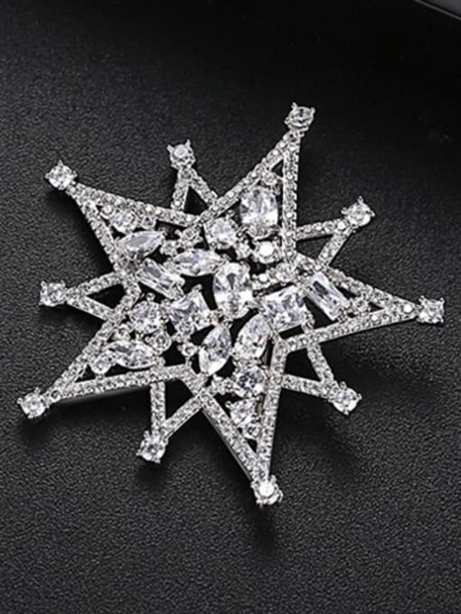 White Copper With Cubic Zirconia Luxury Five-Pointed Star  Brooches