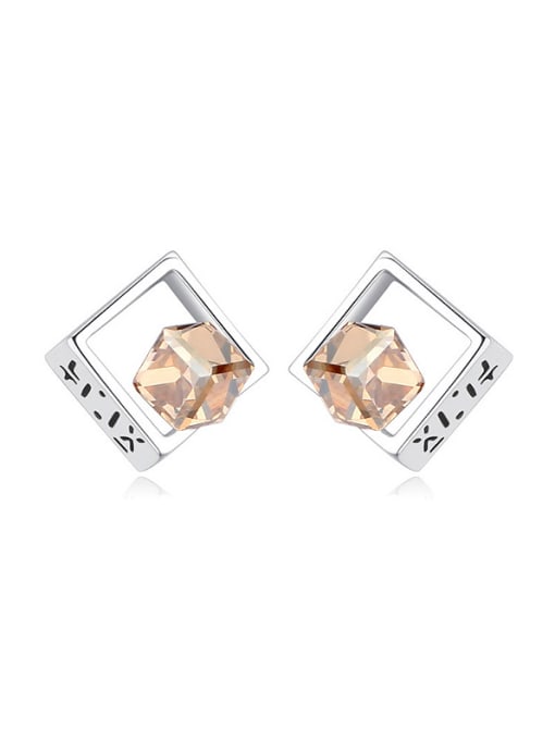 QIANZI Fashion austrian Crystals Hollow Cube Alloy Stud Earrings