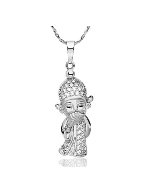 White Copper Alloy Gold Plated Vintage God of Fortune Zircon Necklace