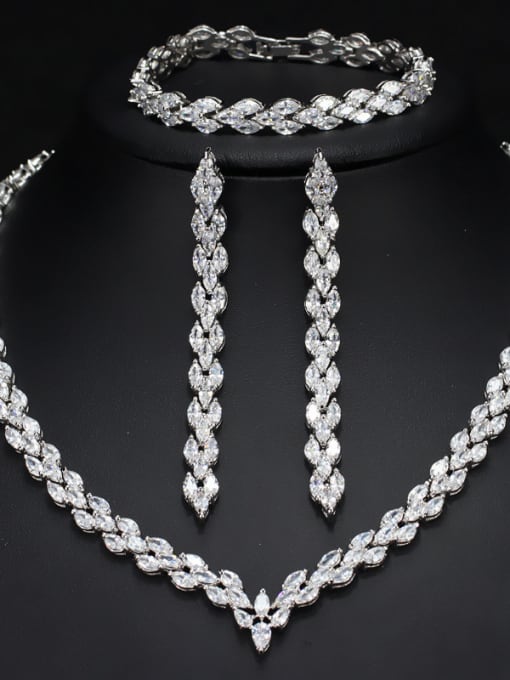 L.WIN The Luxury Shine  High Quality Zircon Necklace Earrings bracelet 3 Piece jewelry set 1