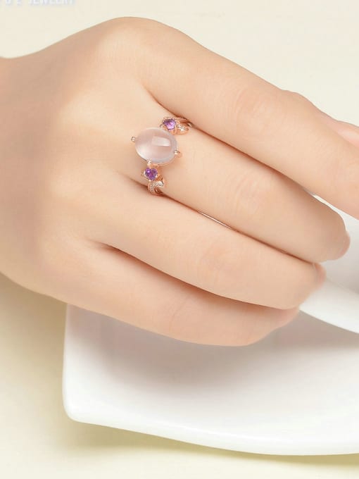 ZK Pink Crystal Opening Silver Noble Ring 1