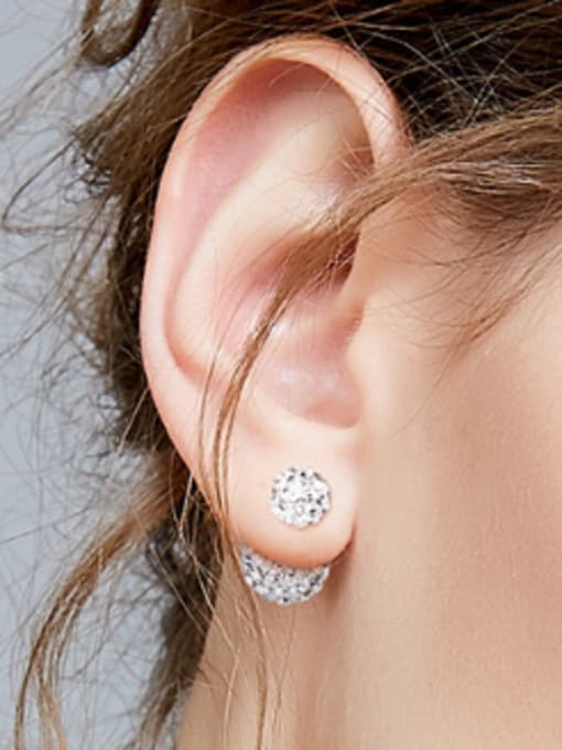 CEIDAI Fashion Shiny Cubic Zirconias-covered Beads 925 Silver Stud Earrings 1