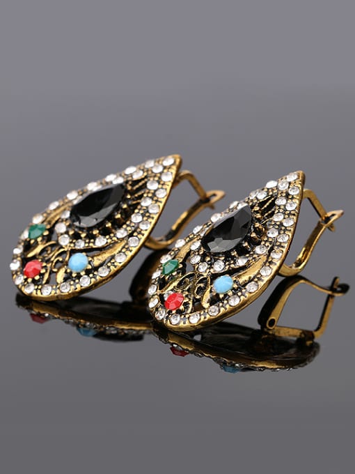 Gujin Water Drop shaped Resin stones Crystals Retro style Alloy Earrings 1