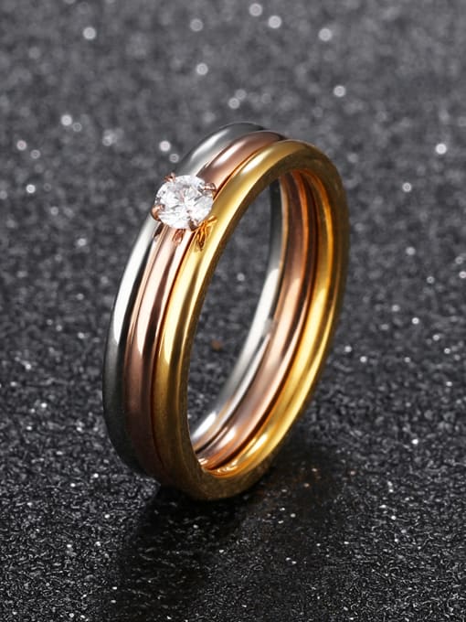 Open Sky Fashion Three-in-one Titanium Zircon Ring 2