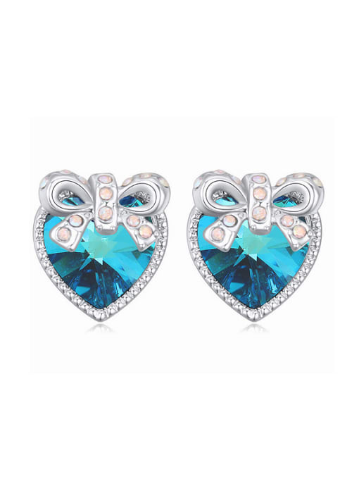royal blue Fashion Heart austrian Crystal Little Bowknot Stud Earrings