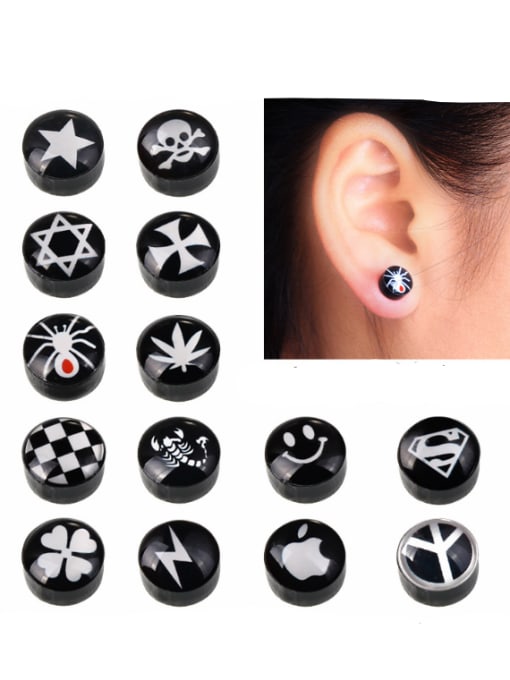 BSL Stainless Steel With Black Gun Plated Personality Round Stud Earrings 0