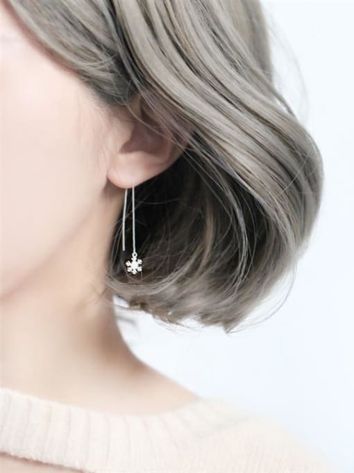 Peng Yuan Simple Little Snowflake 925 Silver Line Earrings 1