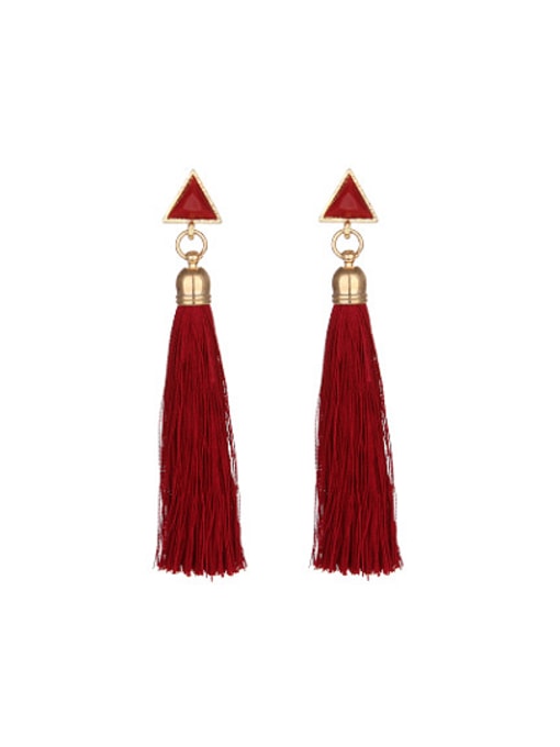 Red Vintage Triangle Shaped Tassels Stud Earrings