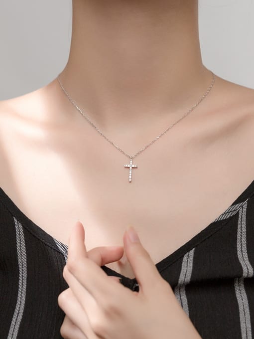 Rosh 925 Sterling Silver With Cubic Zirconia Simplistic Cross Necklaces 1
