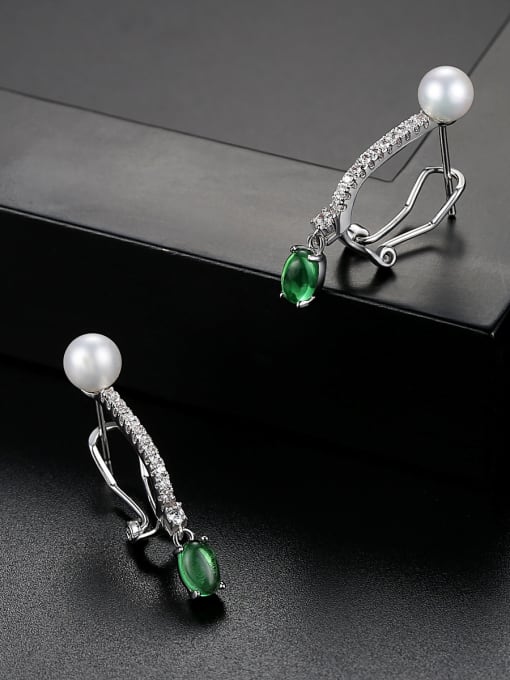 BLING SU AAA zircon Pearl Earring emerald Earrings 3