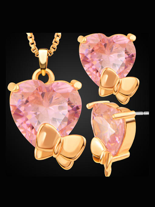 pink Fashion Butterfly Heart Zircon Two Pieces Jewelry Set