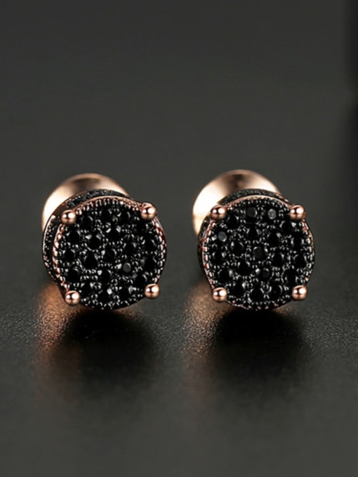 T06G18 Copper With  Cubic Zirconia Delicate Round Stud Earrings