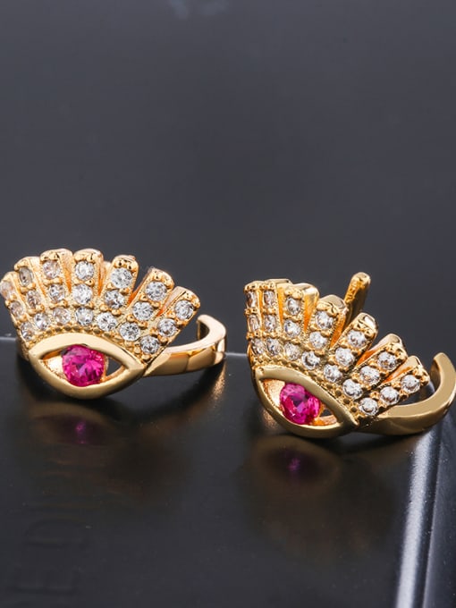 pink Copper With Cubic Zirconia Fashion Evil Eye Stud Earrings