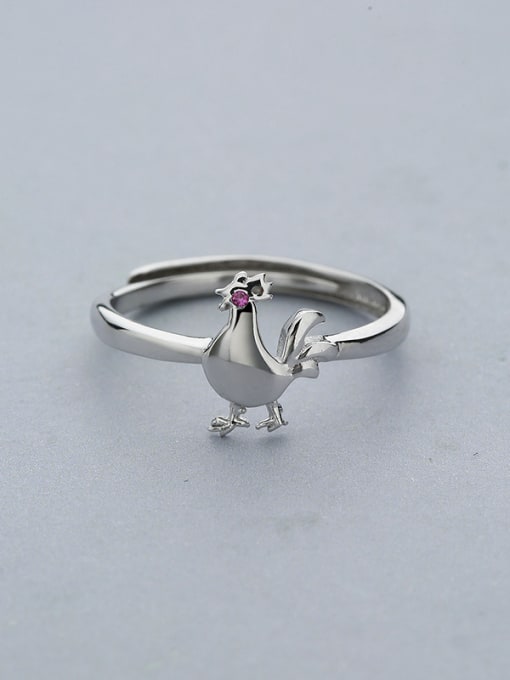 One Silver Personalized Zodiac Rooster 925 Silver Opening Ring 0