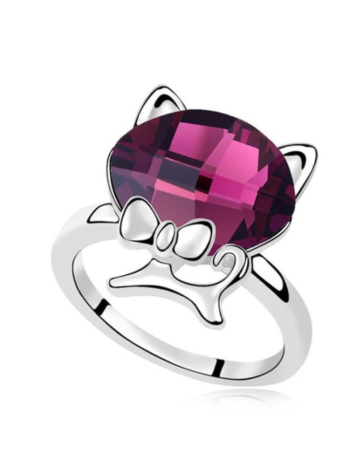 Purple Personalized Little Kitten Oval austrian Crystal Alloy Ring