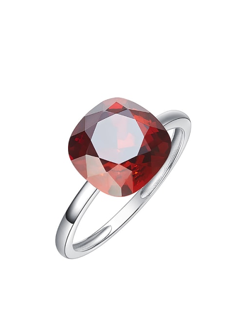 Red Simple Square austrian Crystal Silver Ring