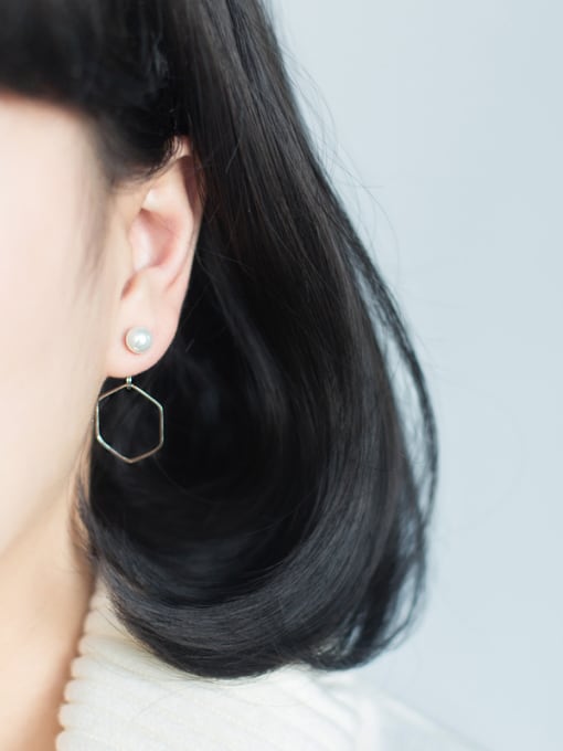 Rosh High Quality Geometric Shaped Artificial Pearl Drop Earrings 1
