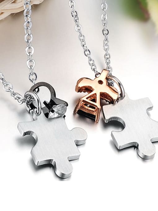 Open Sky Fashion Puzzle Rhinestones Titanium Lovers Necklace 1