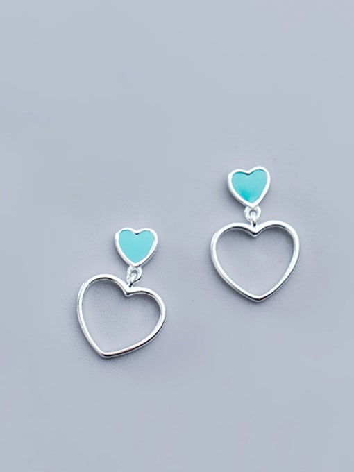 Rosh 925 Sterling Silver With Platinum Plated Cute Hollow  Heart Drop Earrings