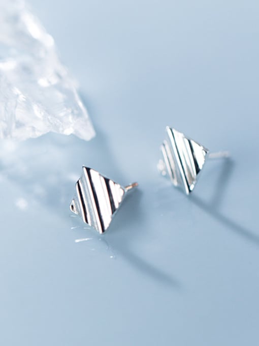 Rosh 925 Sterling Silver With Platinum Plated Simplistic Irregular Square Stud Earrings 1