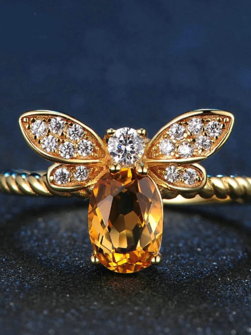 ZK Natural Yellow Crystal Small Honeybee Ring 2