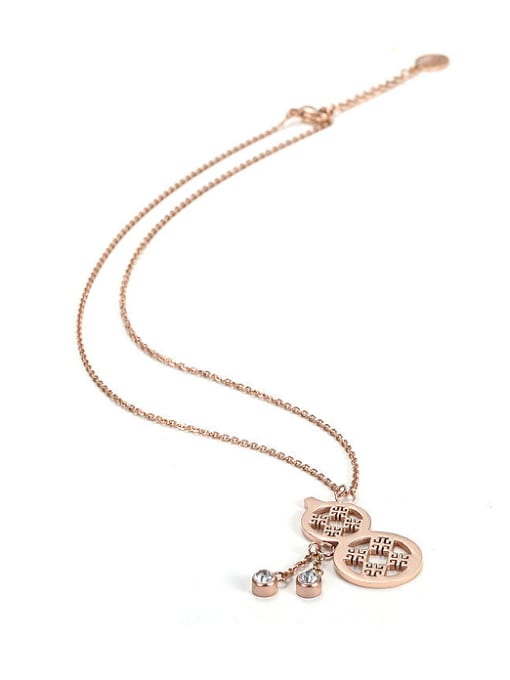JINDING Chinese National Style Gourd Titanium Rose Gold Necklace