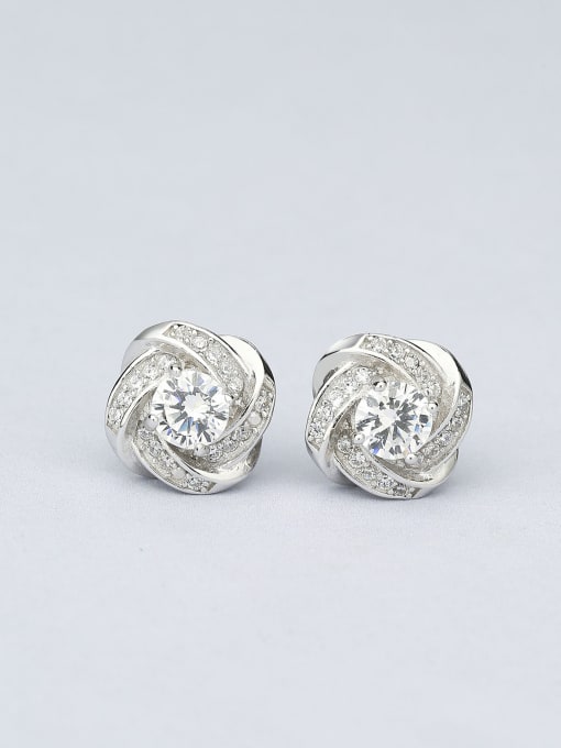 One Silver Flower Shaped Zircon Stud Earrings 0